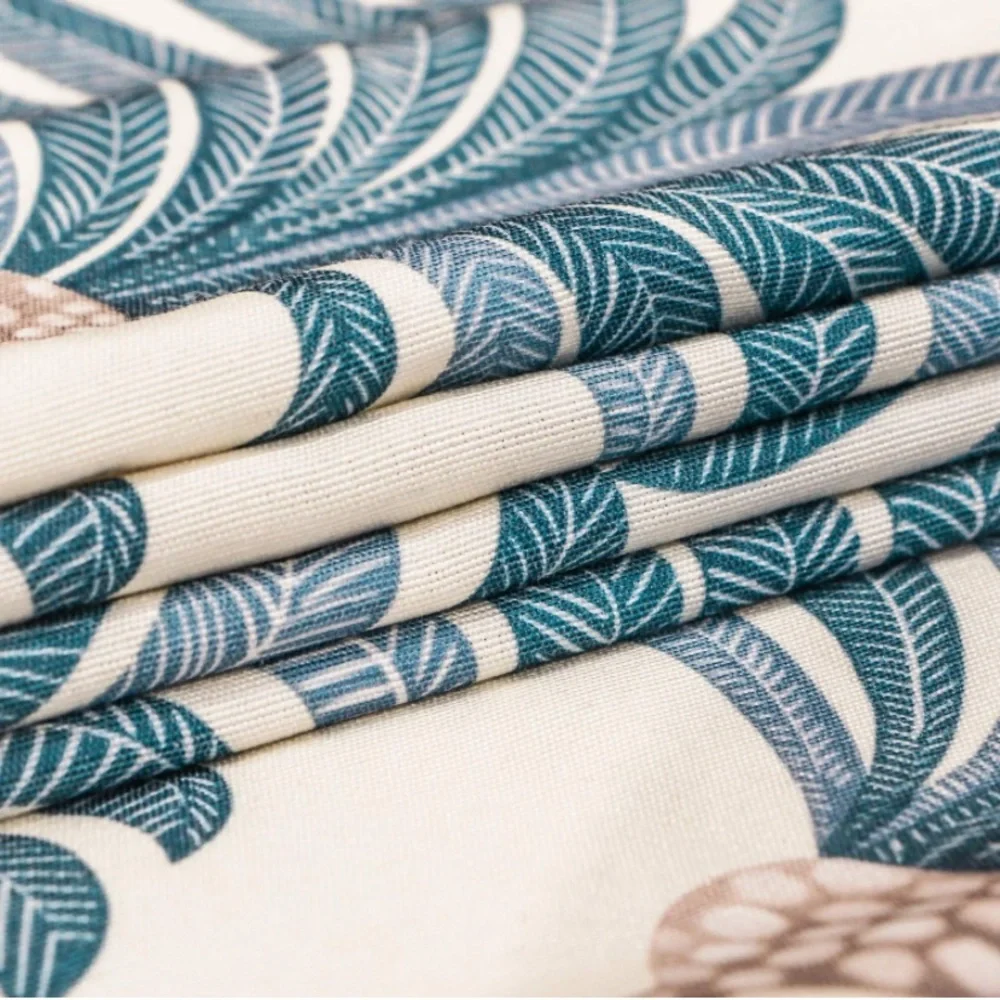 Luxury Home | Coastal Chic Blue Palm Tree Print Linen Blend Window Valence